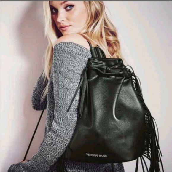 Victoria secret black fringe bucket backpack - Picture 16 of 16